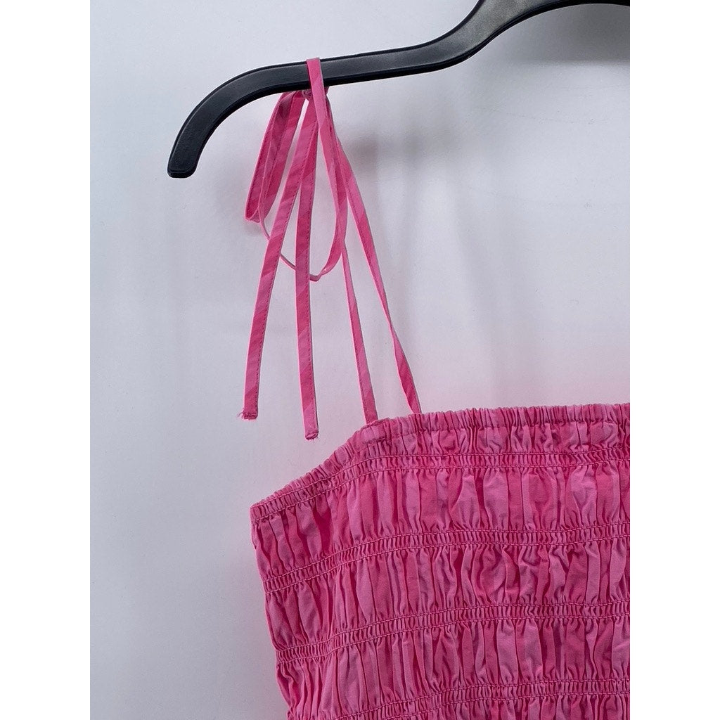 A NEW DAY Women's Pink Wide Stripe Smocked A-Line Tie-Strap Midi Dress SZ L