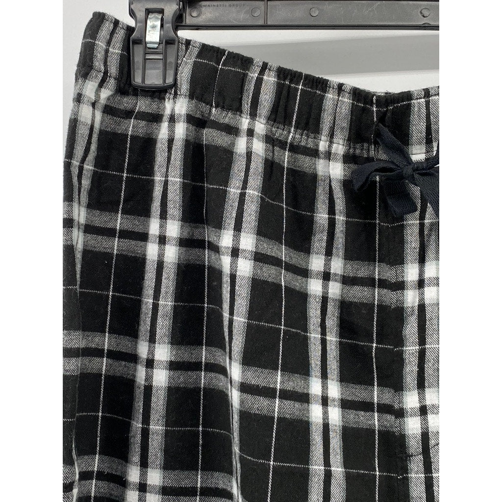 DISTRICT Women's Black-White Plaid Drawstring Relaxed Fit Pajama Pants SZ M