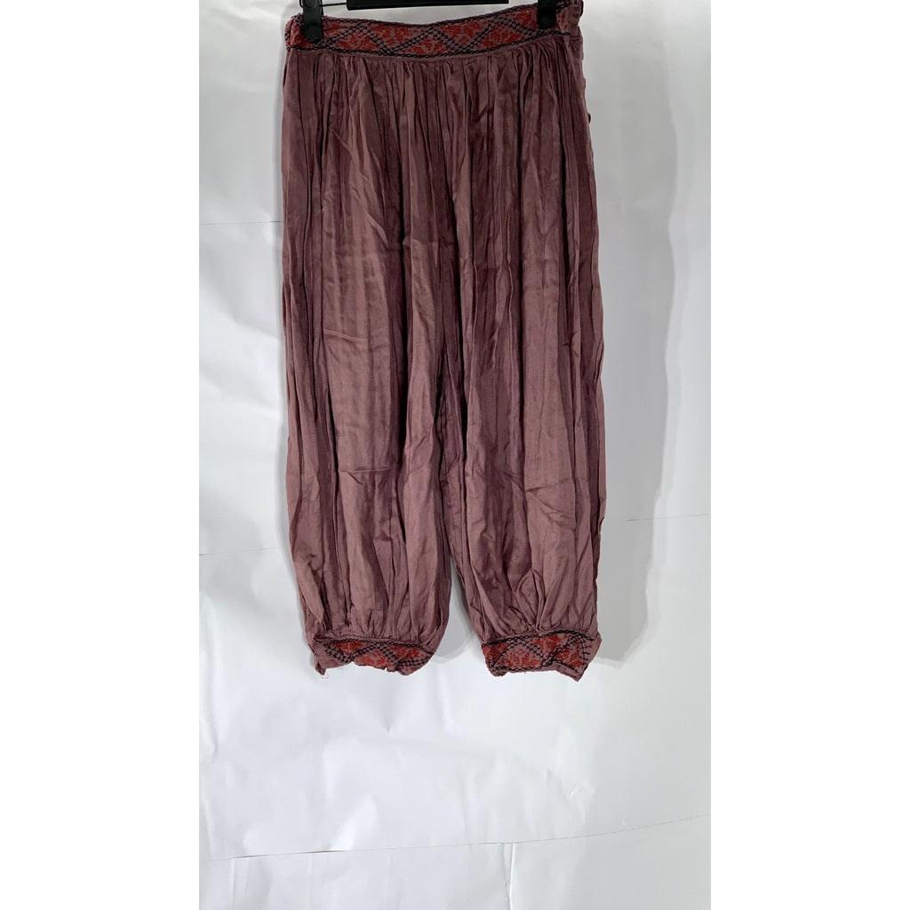 UNBRANDED Women's Rusty Pink Embroidered Side-Button Harem Pant SZ M