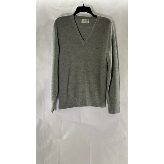 CHRISTIAN DIOR Men's Gray Knit V-Neck Orlon Acrylic Pullover Sweater SZ M