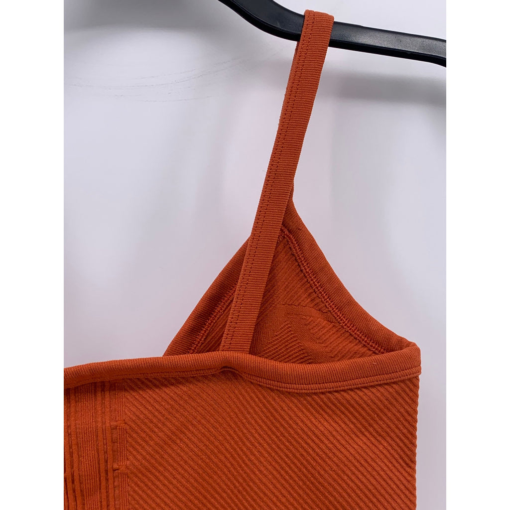 ANTHROPOLOGIE Women's Dark Orange Rib Stretch V-Neck One-Piece Bodysuit SZ XS/S