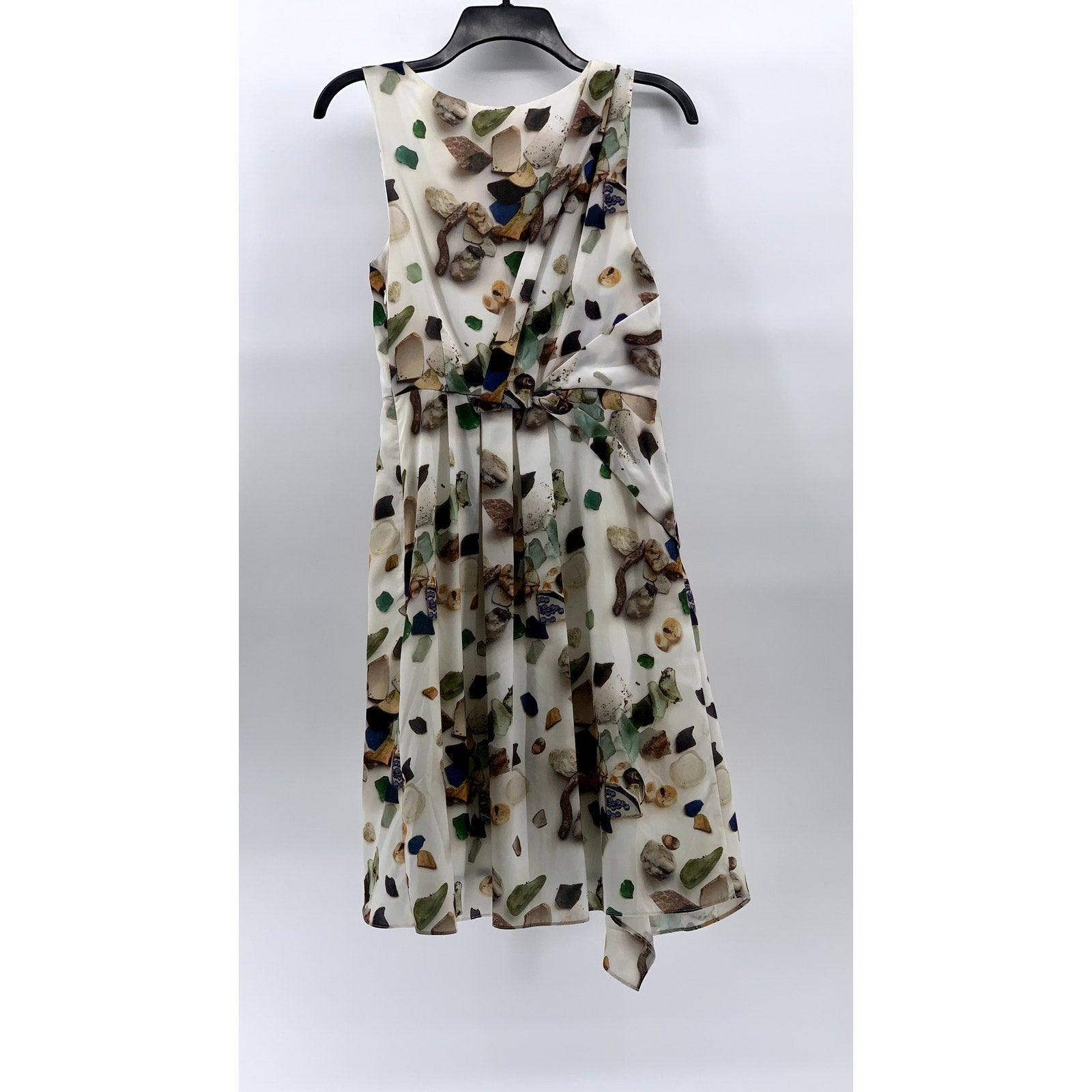 MEADOW RUE Women's Beige Printed Beach Treasures Asymmetrical Knee Dress SZ 2
