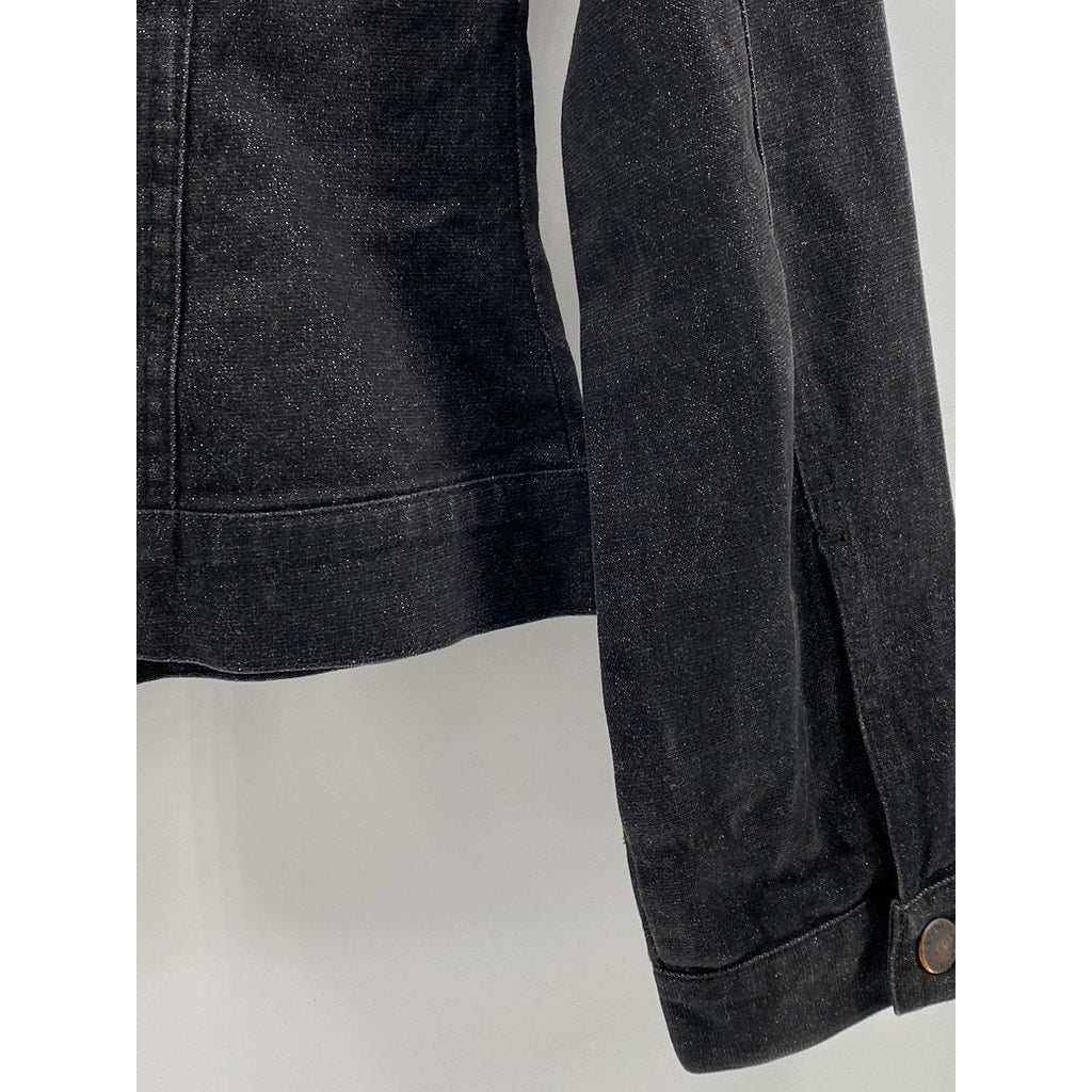 BCBG JEANS Women's Vintage Black Denim Shimmer Button-Up Regular-Fit Jacket SZXS
