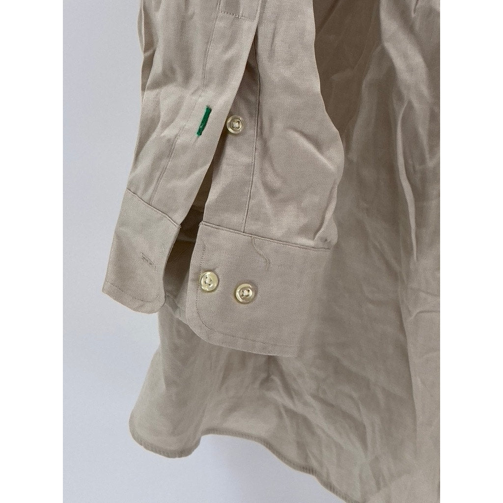 TOMMY HILFIGER Men's Beige Vintage Solid Button-Up Long Sleeve Shirt SZ 17 1/2