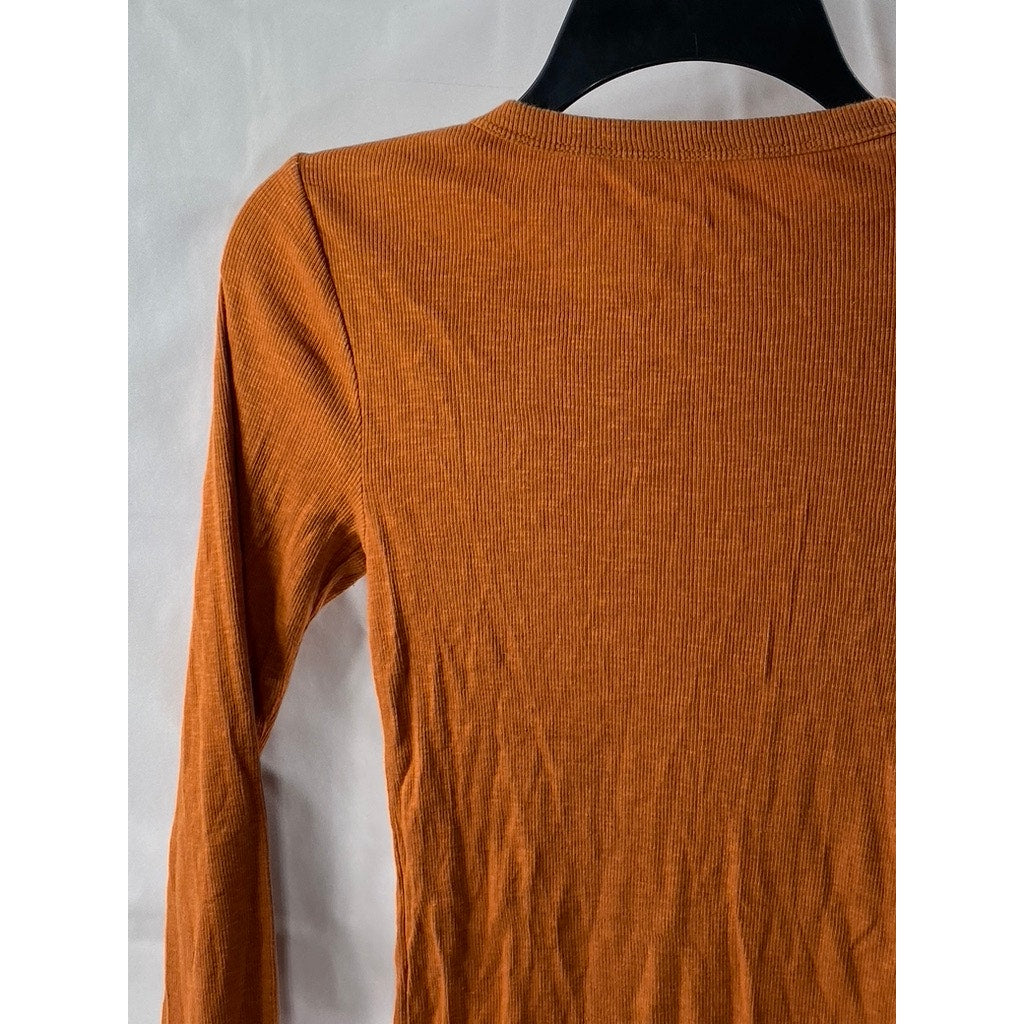 WILD FABLE X TARGET Women's Burnt Orange Crewneck Ribbed Long Sleeve Top SZ 2XS
