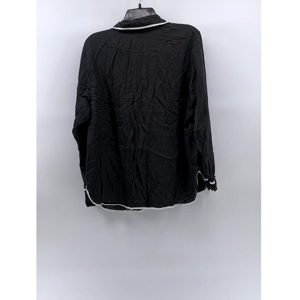 AERIE Women's Black Long Sleeve Button-Up Collared Pajama Top SZ XL