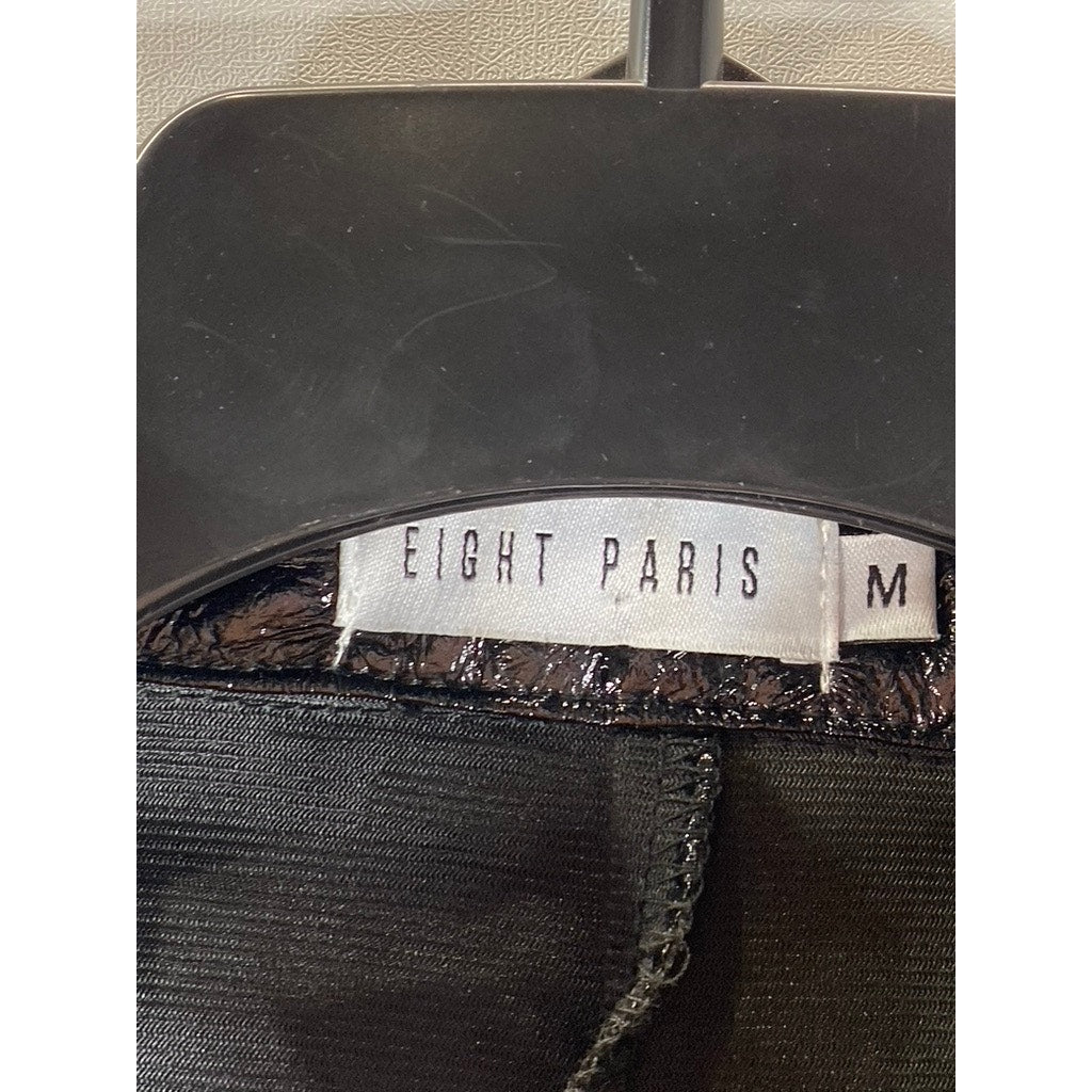 EIGHT PARIS Women's Black Faux-Leather Short-Sleeve Mini Belted Dress SZ M