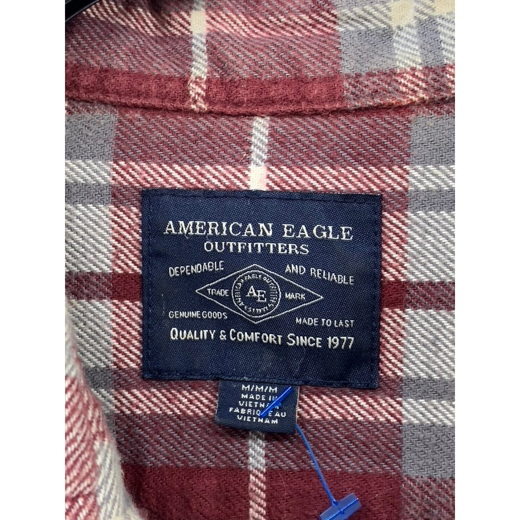 AMERICAN EAGLE Men's Red-White Plaid Button-Up Long Sleeve Flannel Shirt SZ M