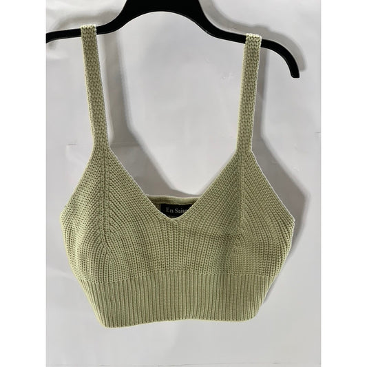EN SAISON Women's Light Green Sweetheart Neck Knit Crop Tank Top SZ L