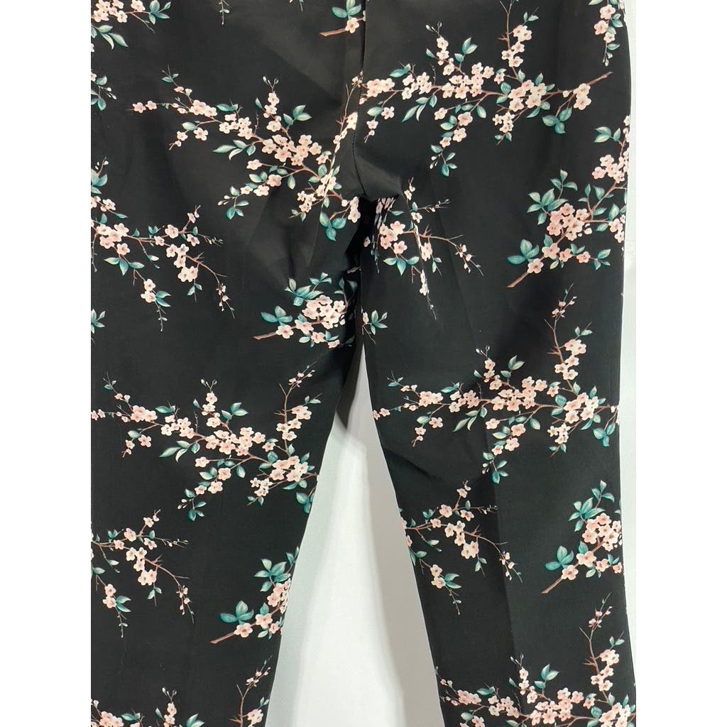 CYNTHIA ROWLEY Women's Black Floral Print Straight-Leg Cropped Pants SZ 4