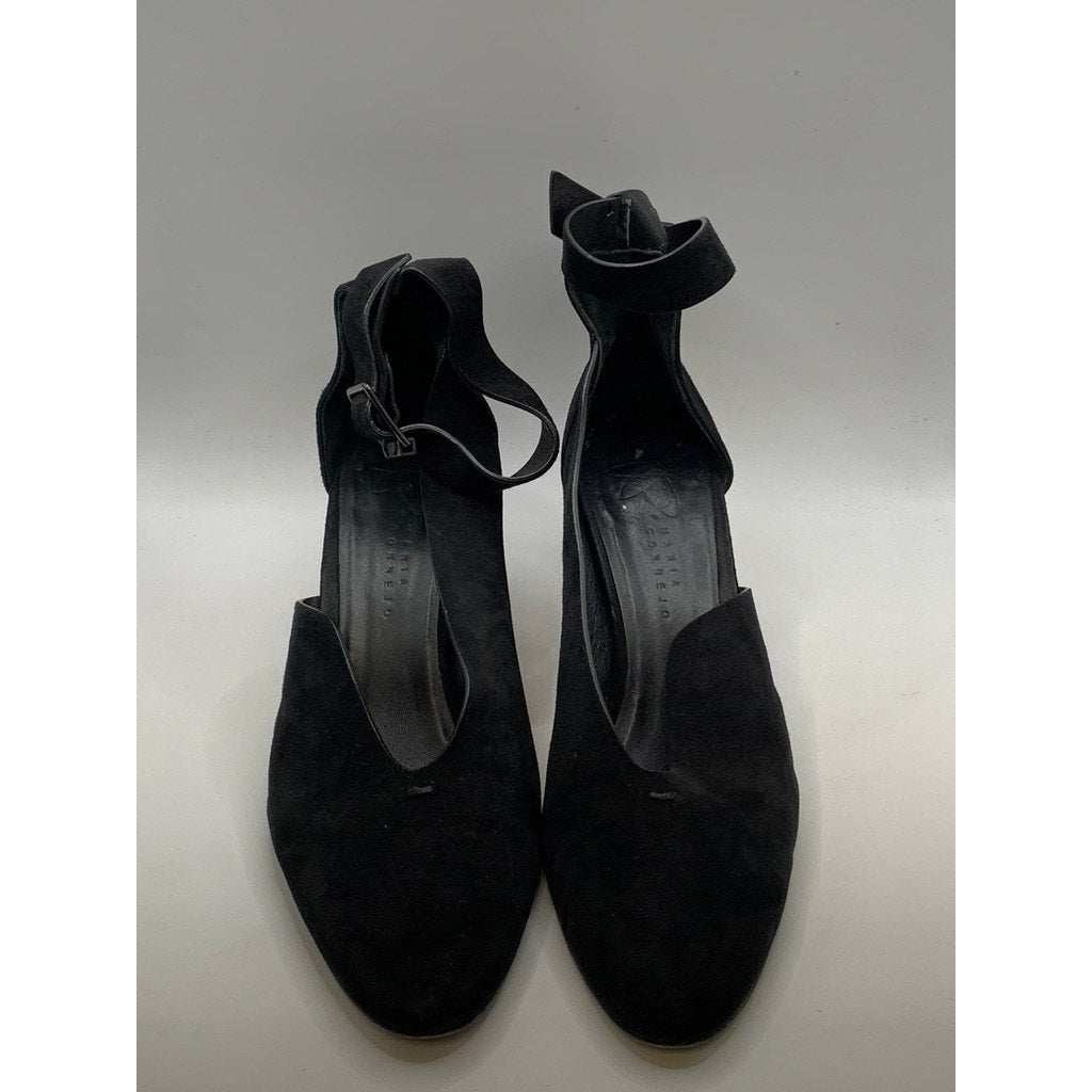 ZERO + MARIA CORNEJO Women's Black Leather Ankle Strap Heeled Sandals SZ 40(9)
