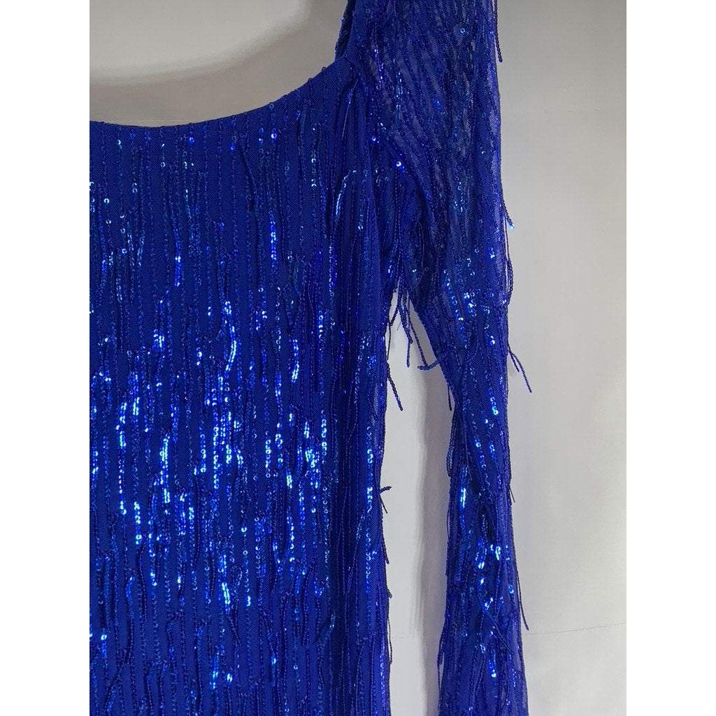 CITY TRIANGLES Juniors Blue Mesh Sequin Embellished Straight-Neck Mini Dress SZ7
