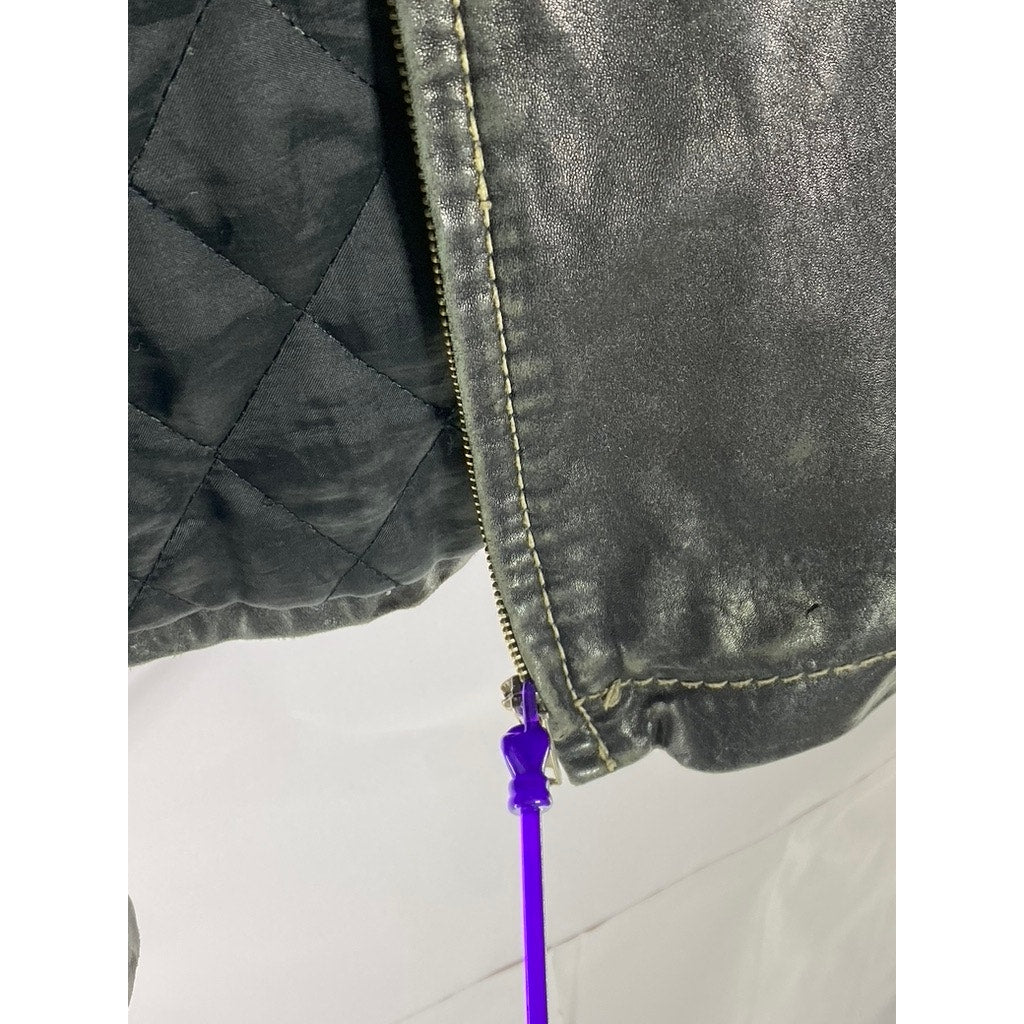 VINTAGE Men's Black Leather Zip-Up jacket SZ S