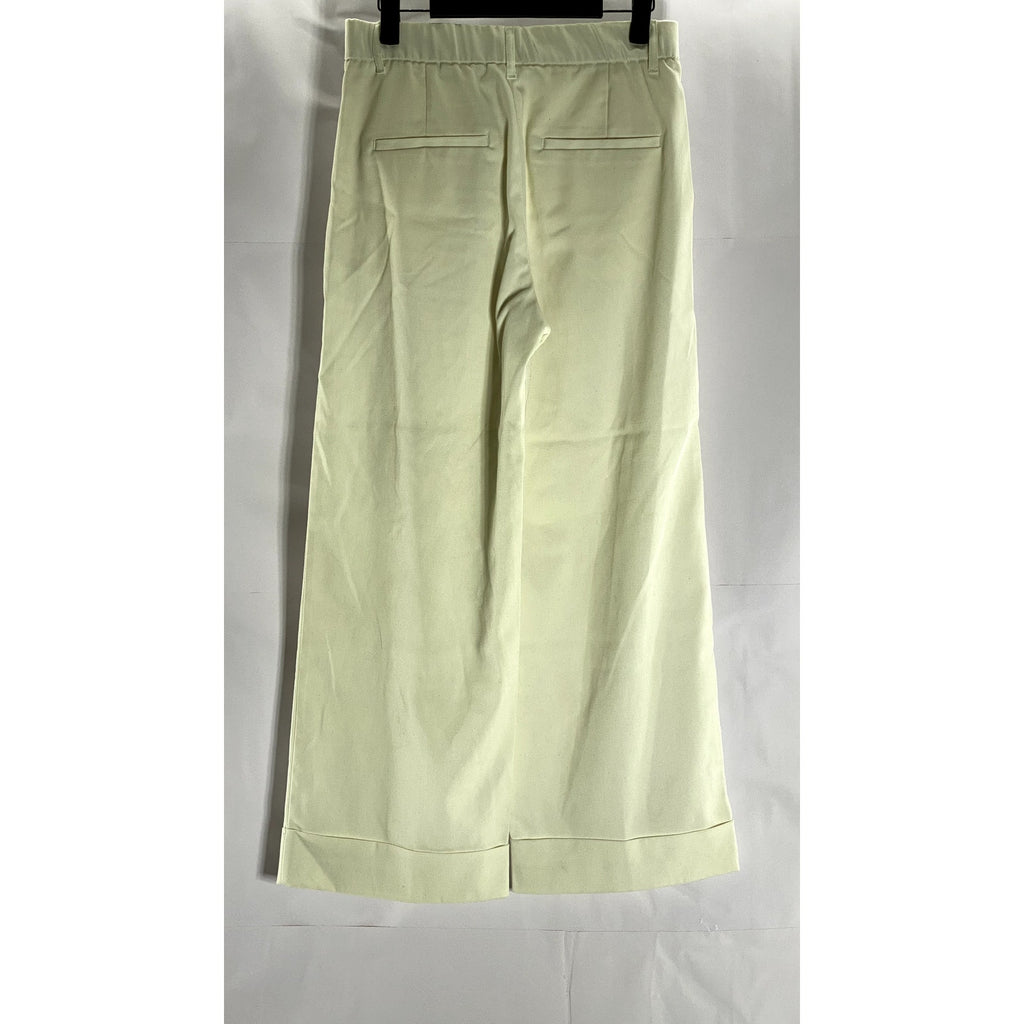 UNBRANDED Women's Cream Straight Cuffed Wide-Leg Pant SZ S