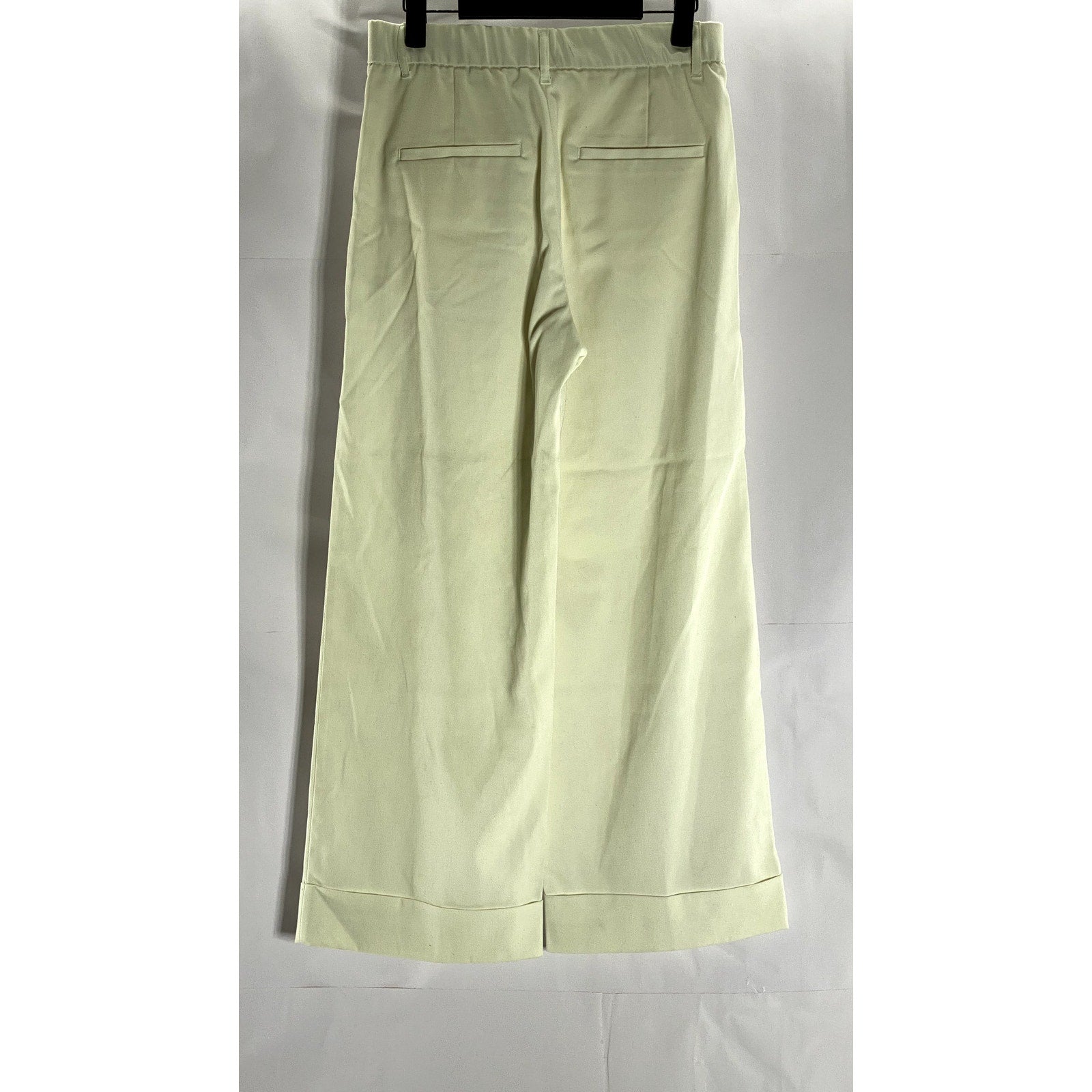 UNBRANDED Women's Cream Straight Cuffed Wide-Leg Pant SZ S
