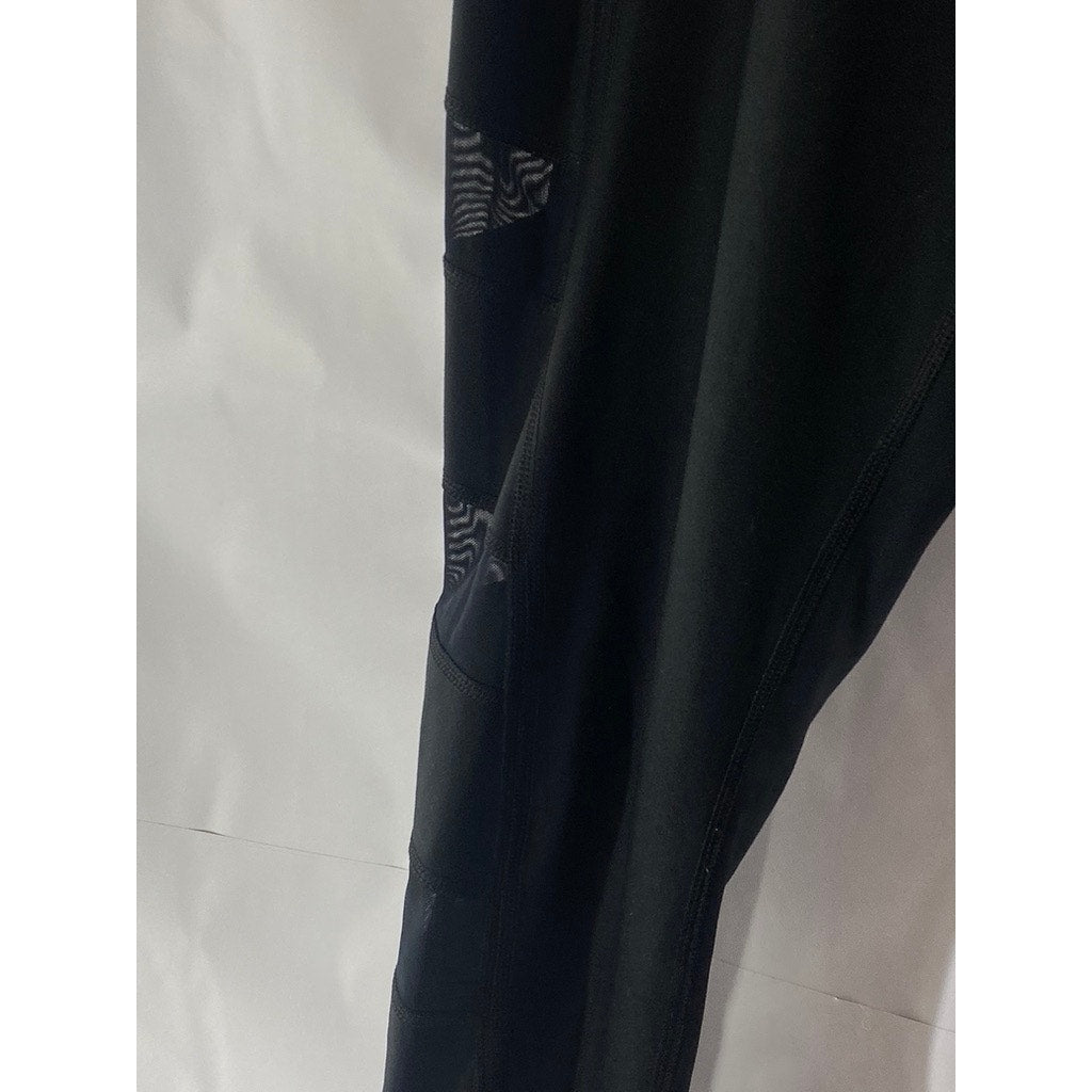 90 DEGREES BY REFLEX Women's Black Mesh High-Rise Cropped Leggings SZ L