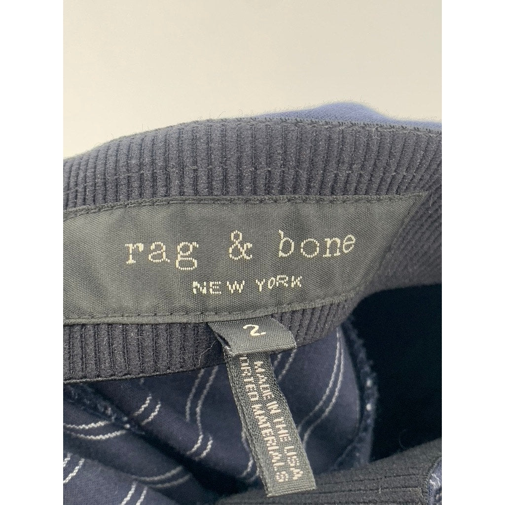 RAG & BONE Women's Navy Blue-White Simone Pin Stripe Back Yoke Cropped Pants 2