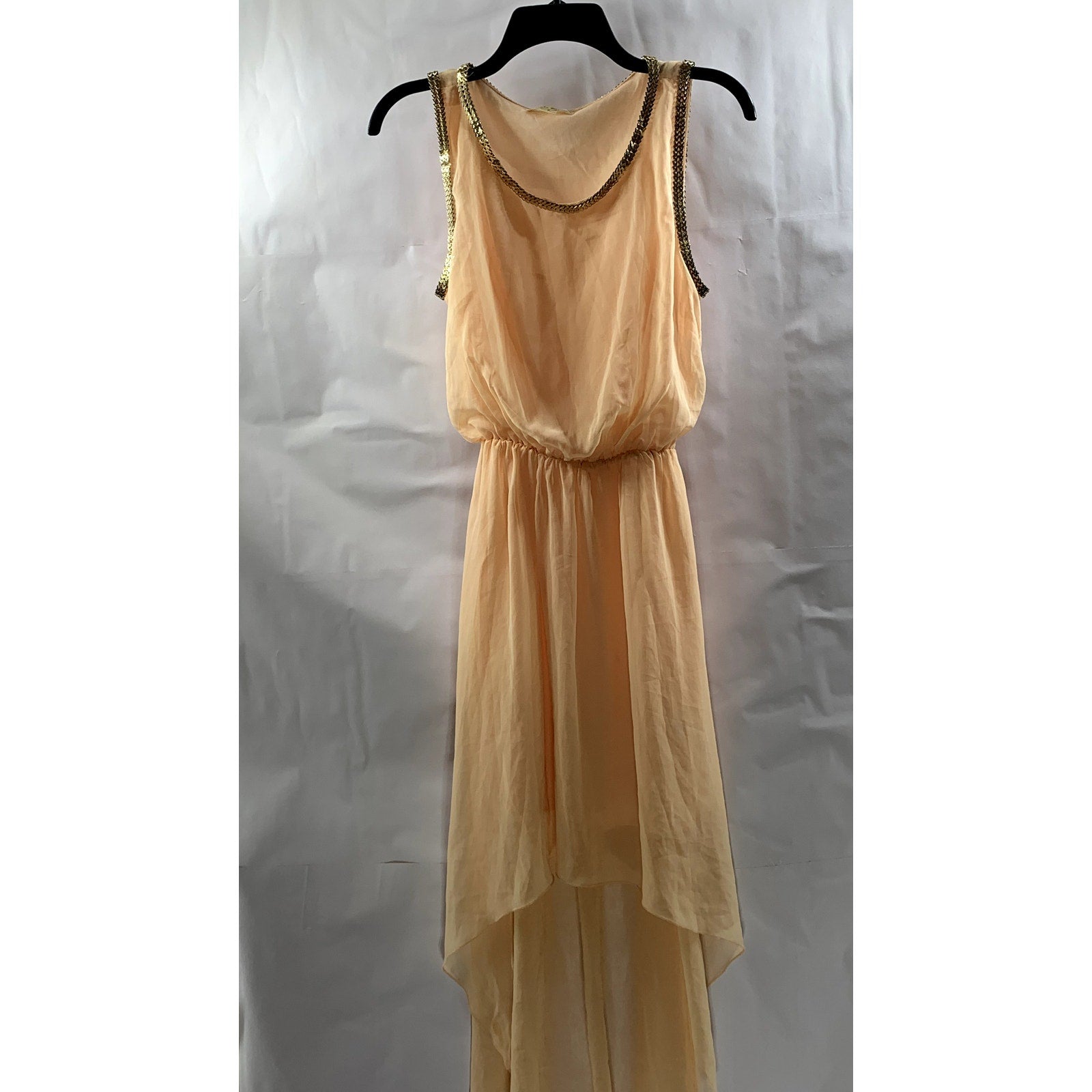 DOUBLE ZERO Women’s Beige Embellished Trim Sheer Scoop-Neck Hi-Low Dress SZ S
