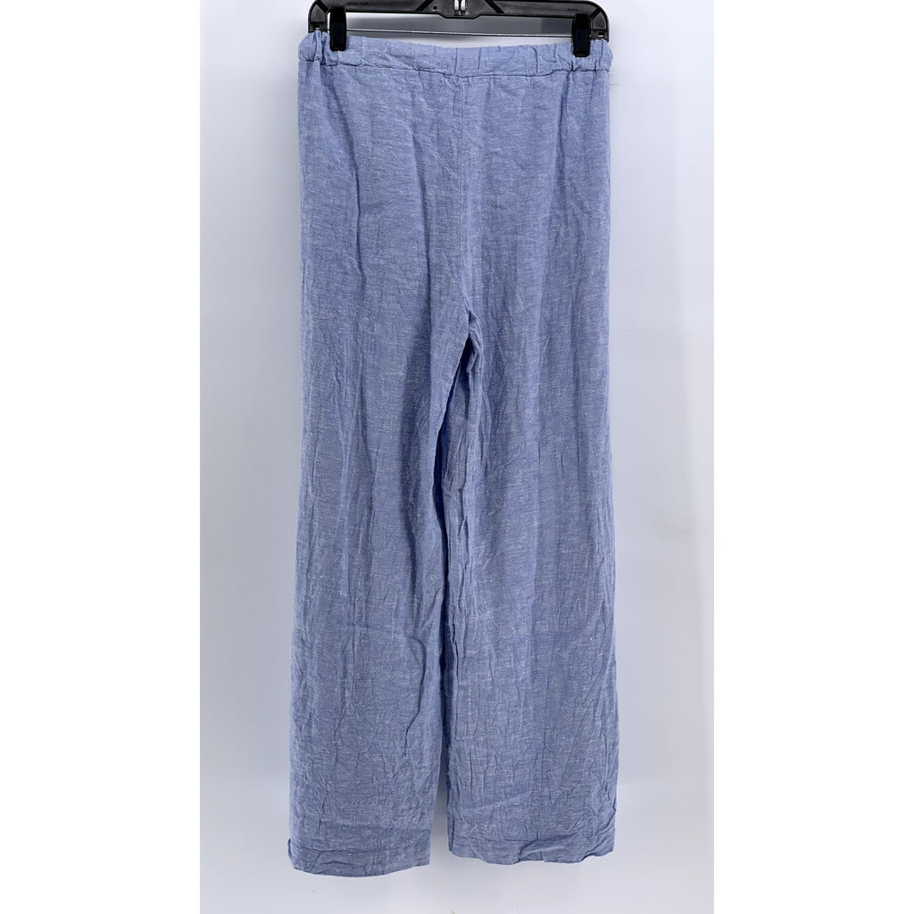 CABLE & GAUGE STUDIO Women's Blue Linen-Blend Wide-Leg Pants SZ S