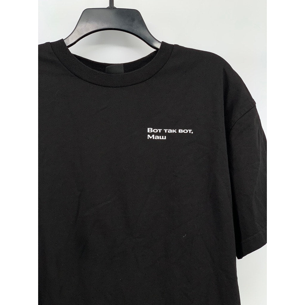Men's Black Text Logo Crewneck Short Sleeve T-Shirt SZ L