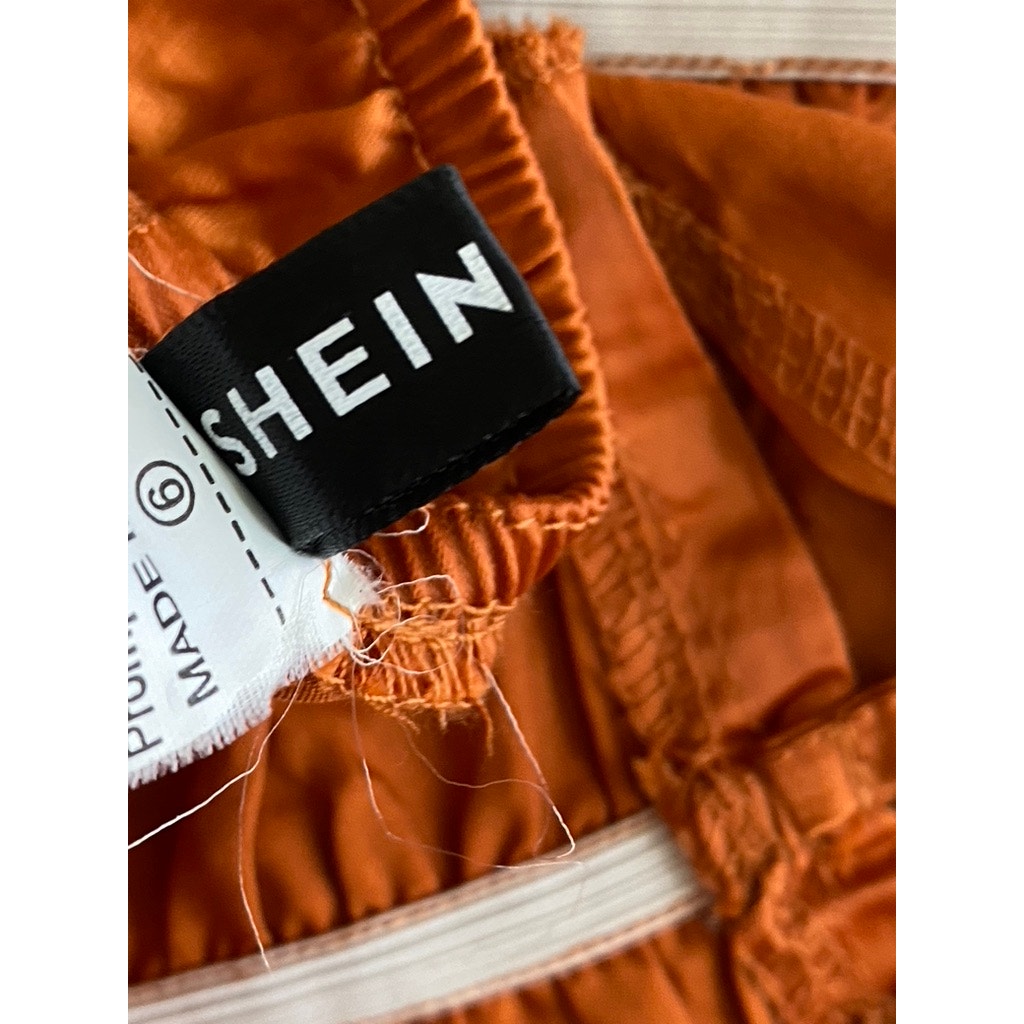 SHEIN Women's Orange Satin Open-Front Ruffle Tie-Neck Halter Crop Top SZ 2