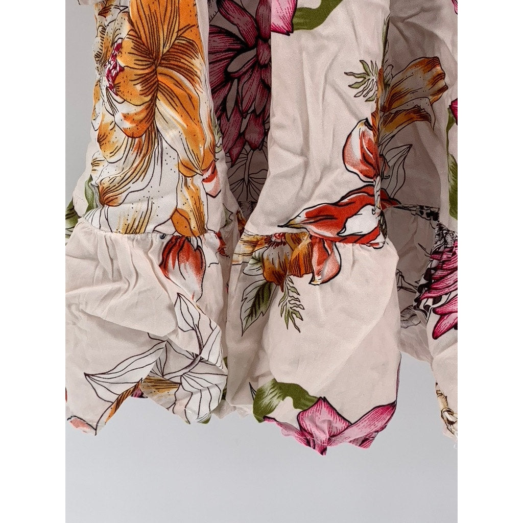 LABEL OF LOVE Women's White Floral V-Neck 3/4 Sleeve Top SZ M