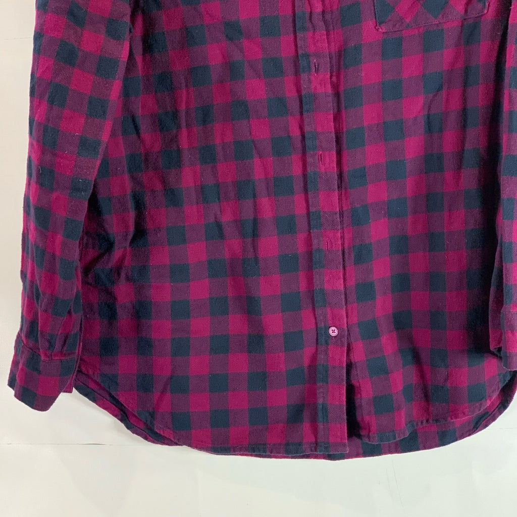 BANANA REPUBLIC Women's Wine/Navy Plaid Boyfriend-Fit Heavy Flannel Shirt SZ L