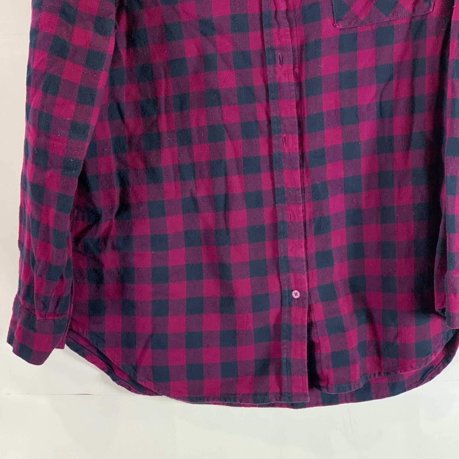 BANANA REPUBLIC Women's Wine/Navy Plaid Boyfriend-Fit Heavy Flannel Shirt SZ L