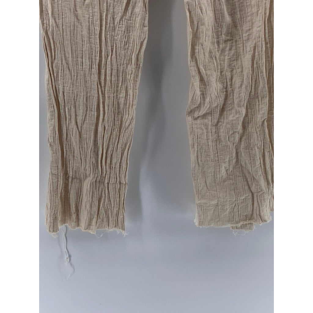 ZARA Women's Beige Textured Relaxed-Fit Straight-Leg Casual Pull-On Pant SZ M