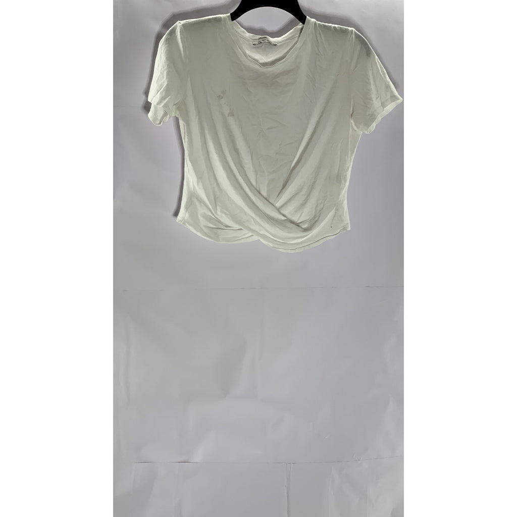 ZARA TRAFALUC Women's White Crewneck Short Sleeve Twist-Front Crop Top SZ S