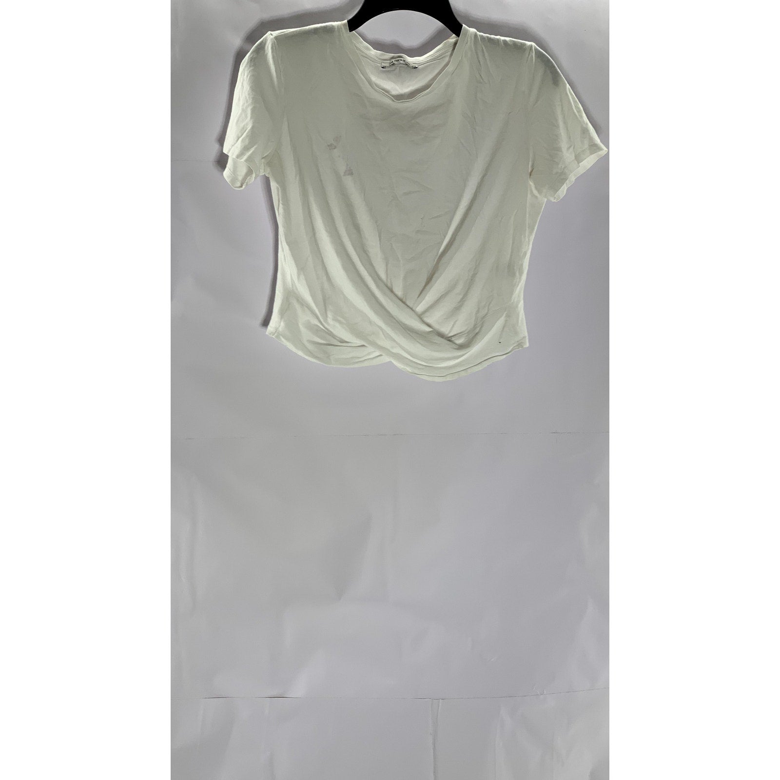 ZARA TRAFALUC Women's White Crewneck Short Sleeve Twist-Front Crop Top SZ S