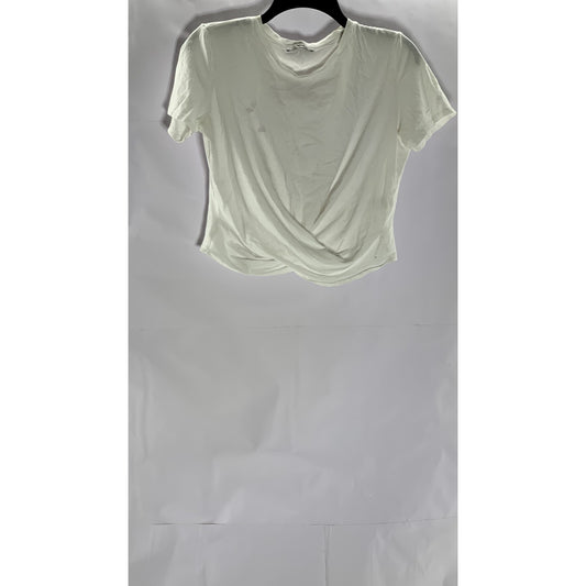 ZARA TRAFALUC Women's White Crewneck Short Sleeve Twist-Front Crop Top SZ S