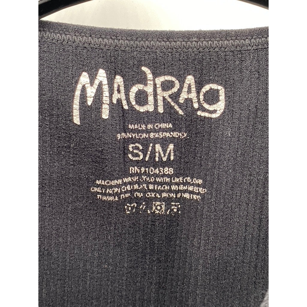 MADRAG Women's Black Crewneck Ribbed Cropped Tank Top SZ S