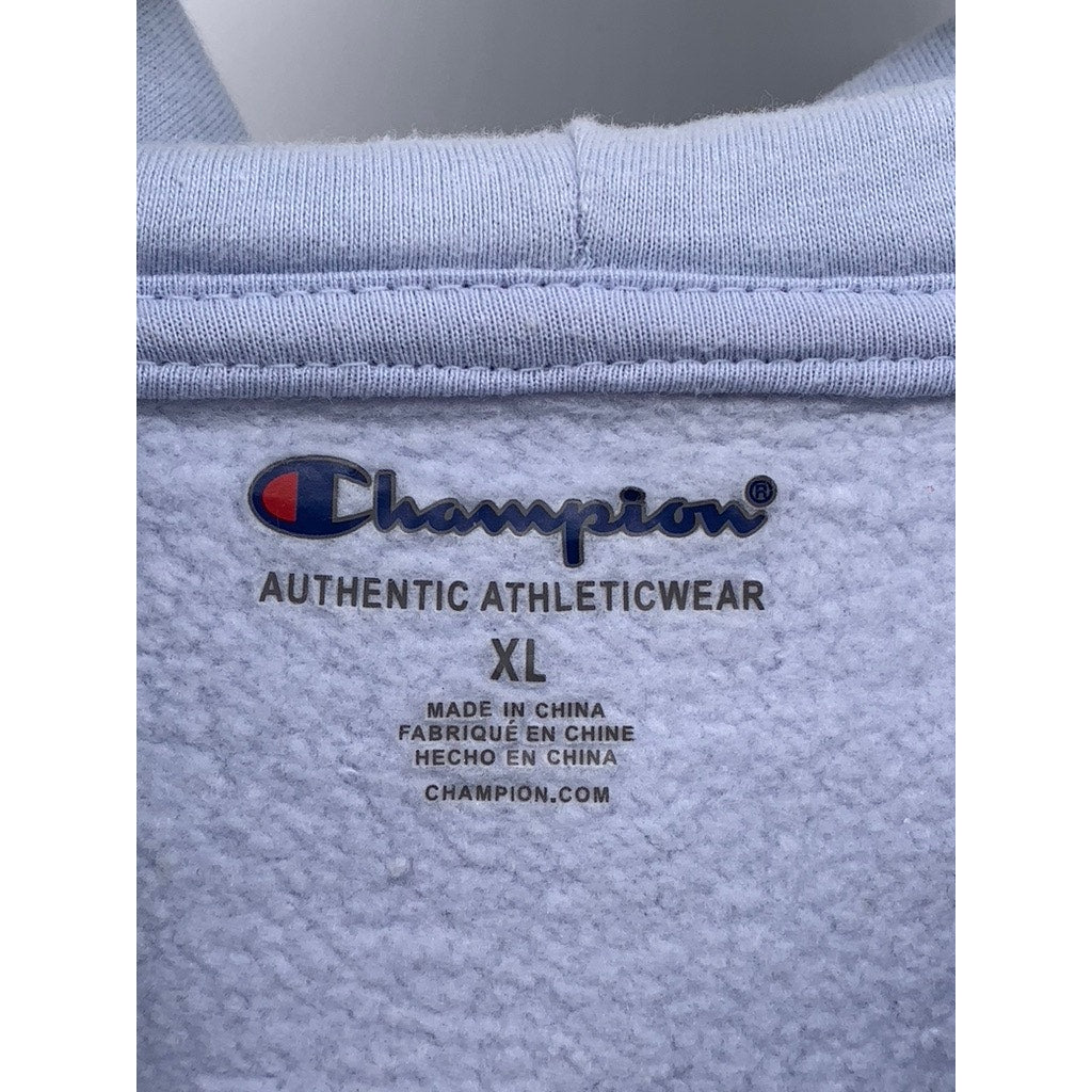 CHAMPION Girls Light Blue-Pink Script Logo Hoodie SZ XL