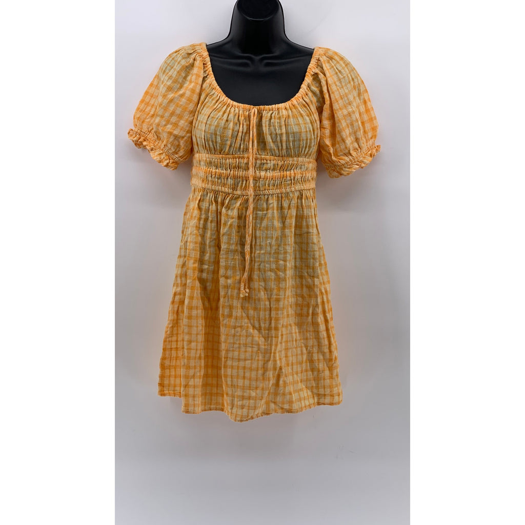 URBAN OUTFITTERS Women’s Yellow Checkered Pixie Milkmaid Mini Dress SZ M