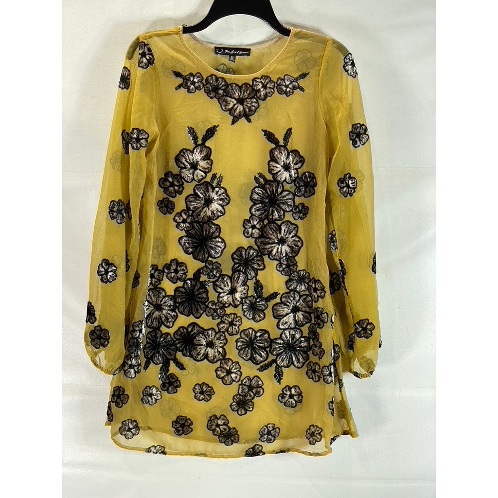 FOR LOVE & LEMONS Women's Mustard Heather Velvet Floral Mesh Mini Dress SZ S