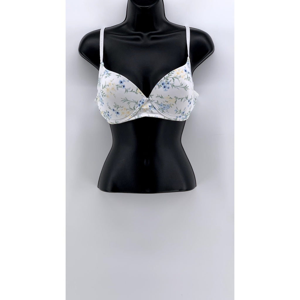 LAURA ASHLEY Women's White Floral Full Coverage Bra SZ 38C