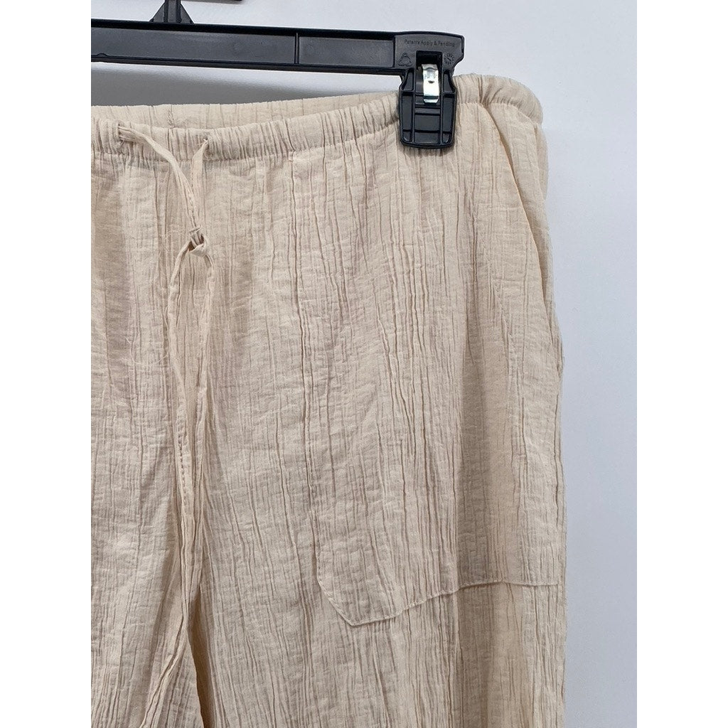 ZARA Women's Beige Textured Relaxed-Fit Straight-Leg Casual Pull-On Pant SZ M