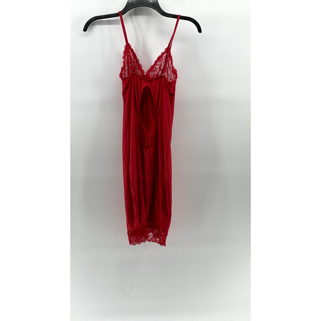 LAUMA LINGERIE Women's Red Lace-Trim V-Neck Cutout-Back Mini Night Dress SZ M