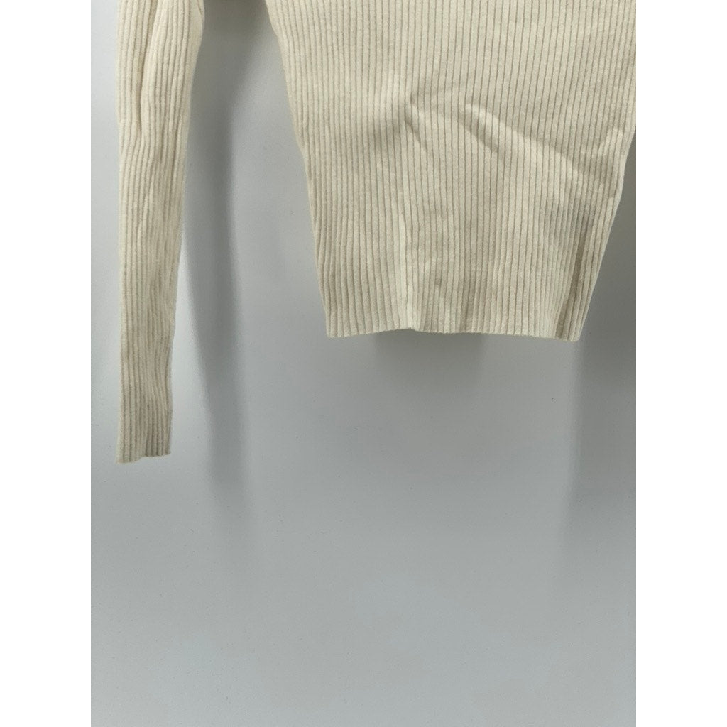 HYFVE Women’s Cream Ribbed Scoopneck Long Sleeve Cutout Top SZ S