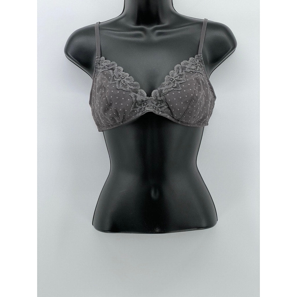 MADEWELL Women's Gray Dot Floral Lace Mesh Spaghetti Strap Bra SZ M