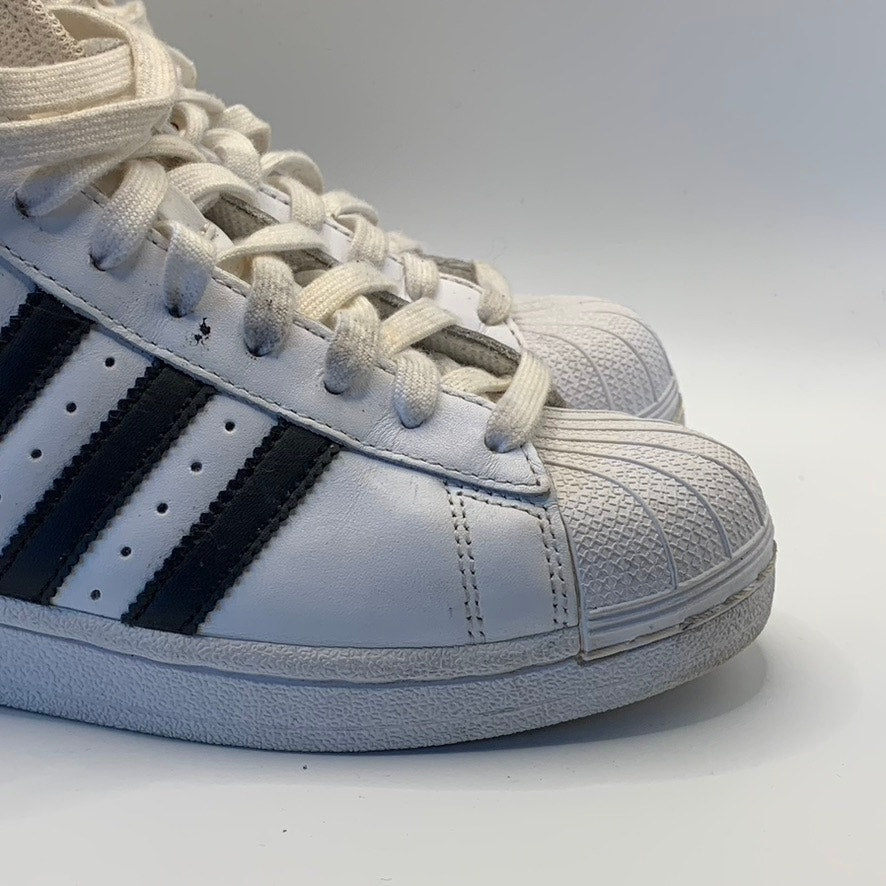 ADIDAS Women's White/Black Pro Model 3-Stripe High-Top Lace-Up Sneakers SZ 5.5