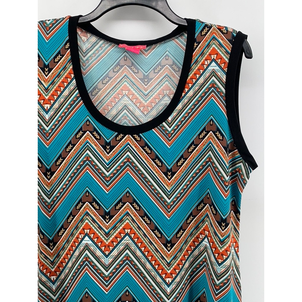 SUNNY LEIGH Women's Blue-Multi Chevron Prnt Scoop-Neck Tank Maxi Dress SZ XL