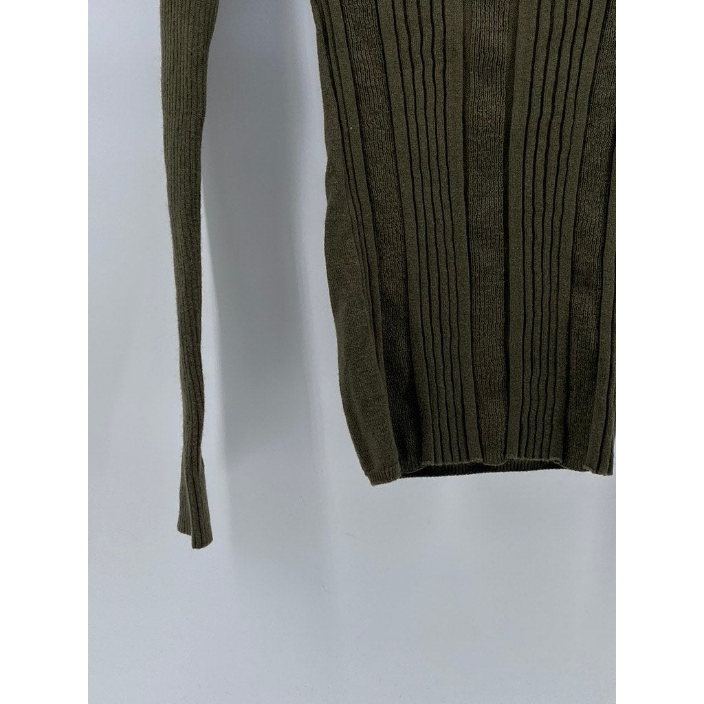 L.O.G.G. Women's Olive Green Ribbed Tab-Button Long Sleeve Turtleneck Top SZ XS