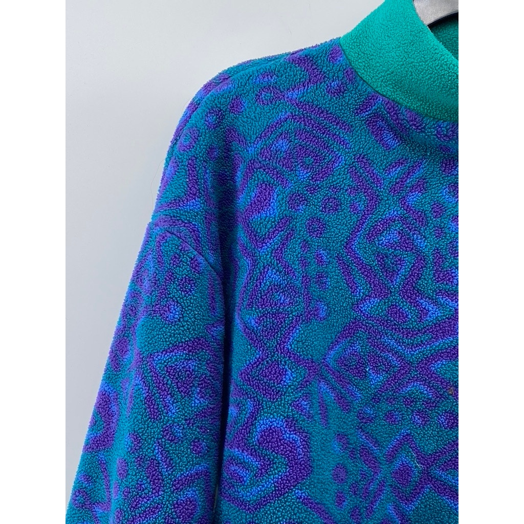 UNBRANDED Women's Vintage Blue-Green Fleece Mock-Neck Long Sleeve Sweater SZ S