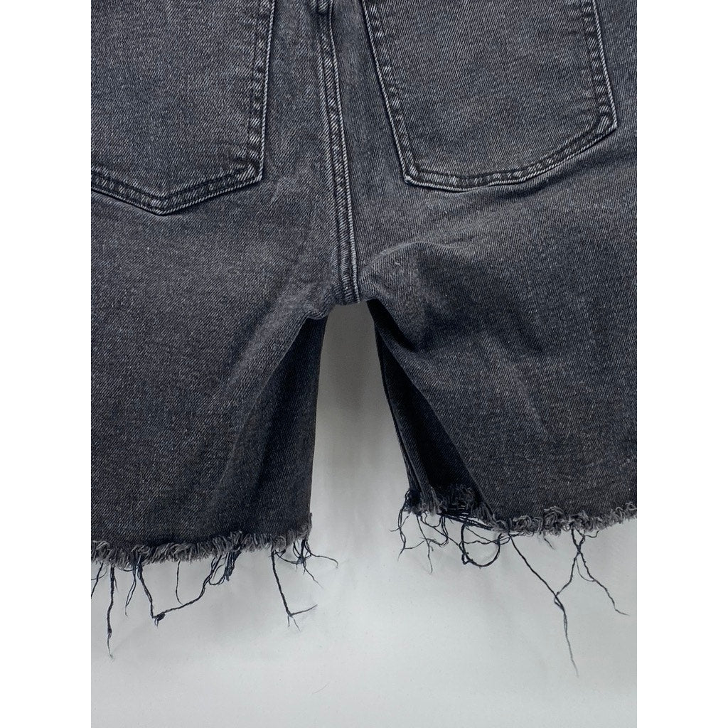 WE THE FREE Women's Black Avery Denim Raw-Hem Cut-Off Bermuda Shorts SZ 27