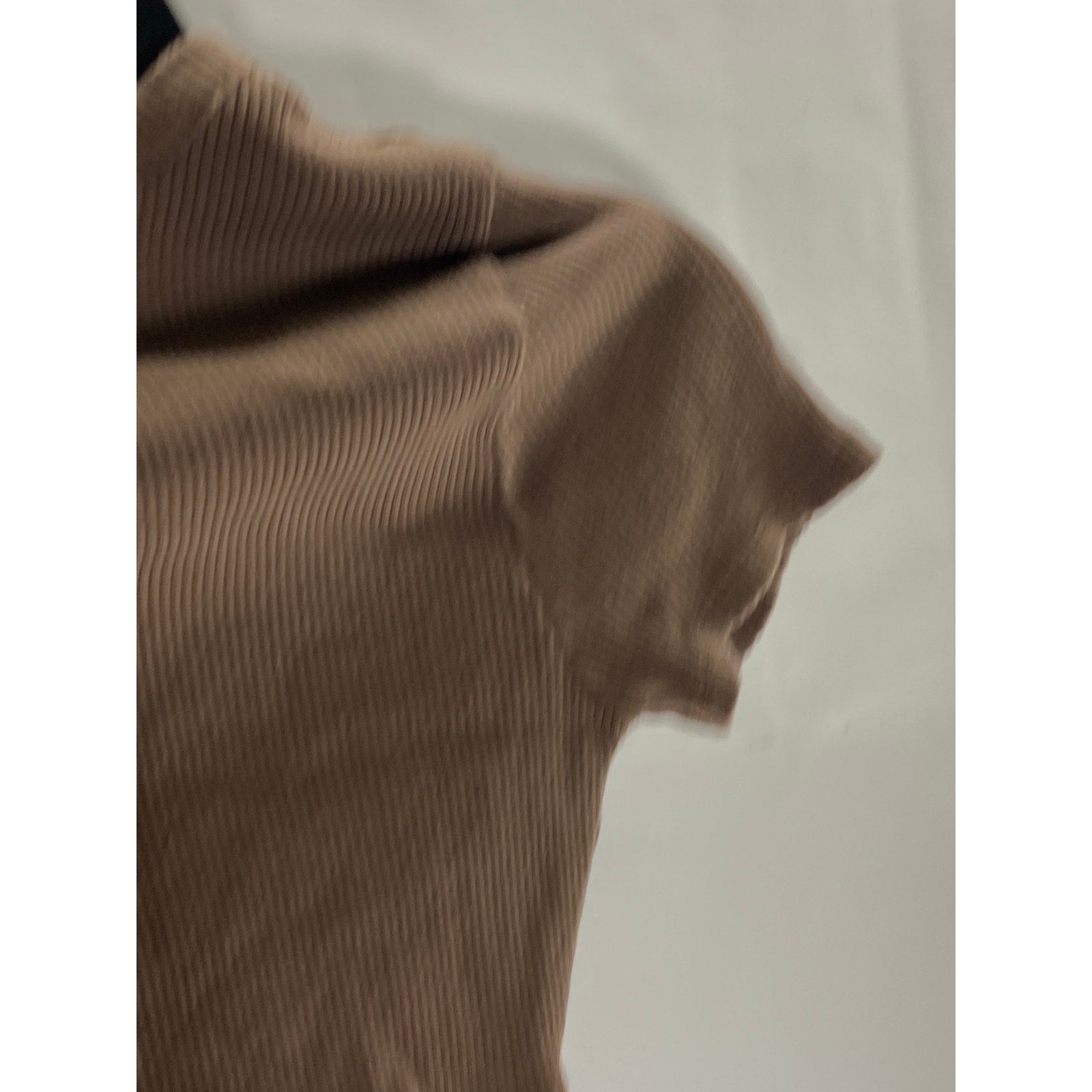 UNBRANDED Women's Brown Cropped Hi-Lo Hem Crew Neck Ribbed Top SZ S