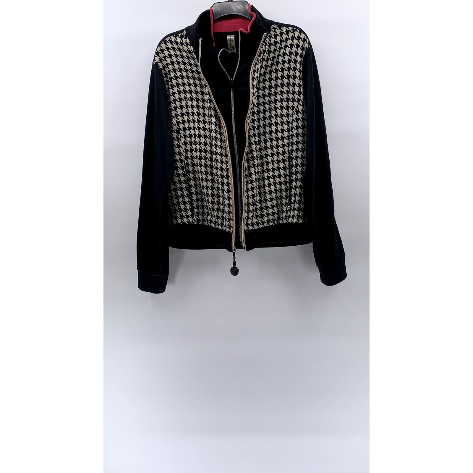 PEPE JEANS Women’s Vintage Black-Beige Hundstooth Double Zip Up Jacket SZ S