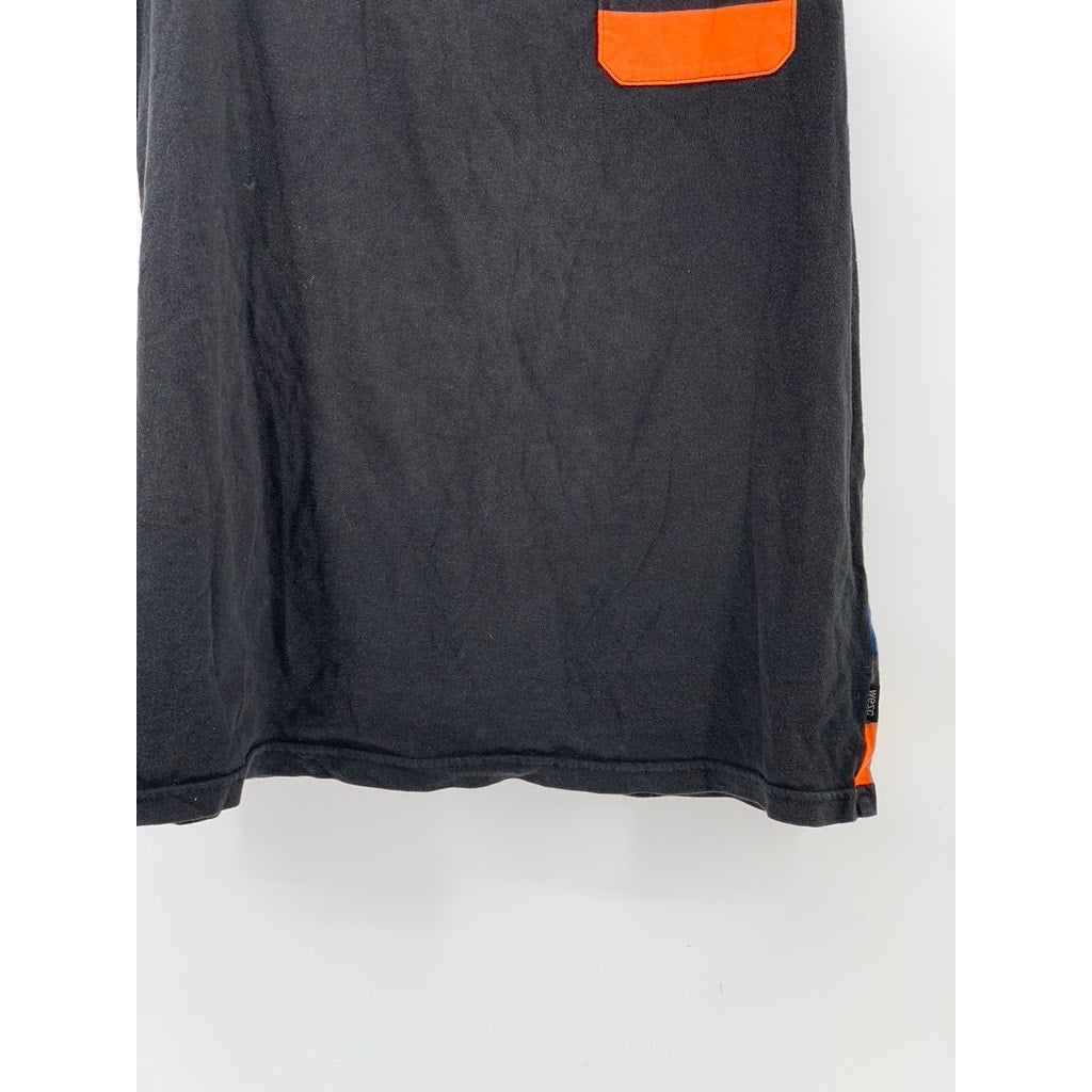 WESC Men's Black-Multi Striped Scoop-Neck Pocket Cotton Casual Tank SZ M