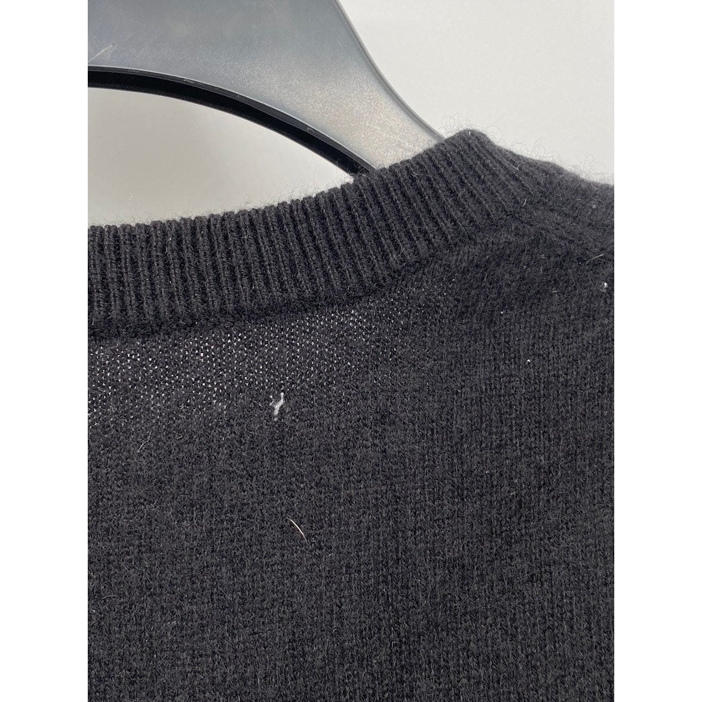 UNBRANDED Men’s Black Solid Cashmere V-Neck Long Sleeve Sweater SZ M